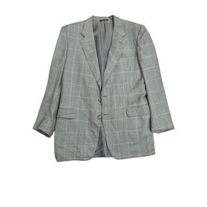 Canali Wool Blazer Mens US Size 42L Houndstooth Tan Grey Jacket Made in Italy